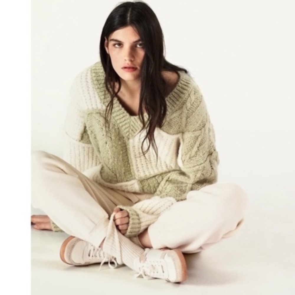 Zara Chunky Knit Color Block Sweater Size Small - image 2